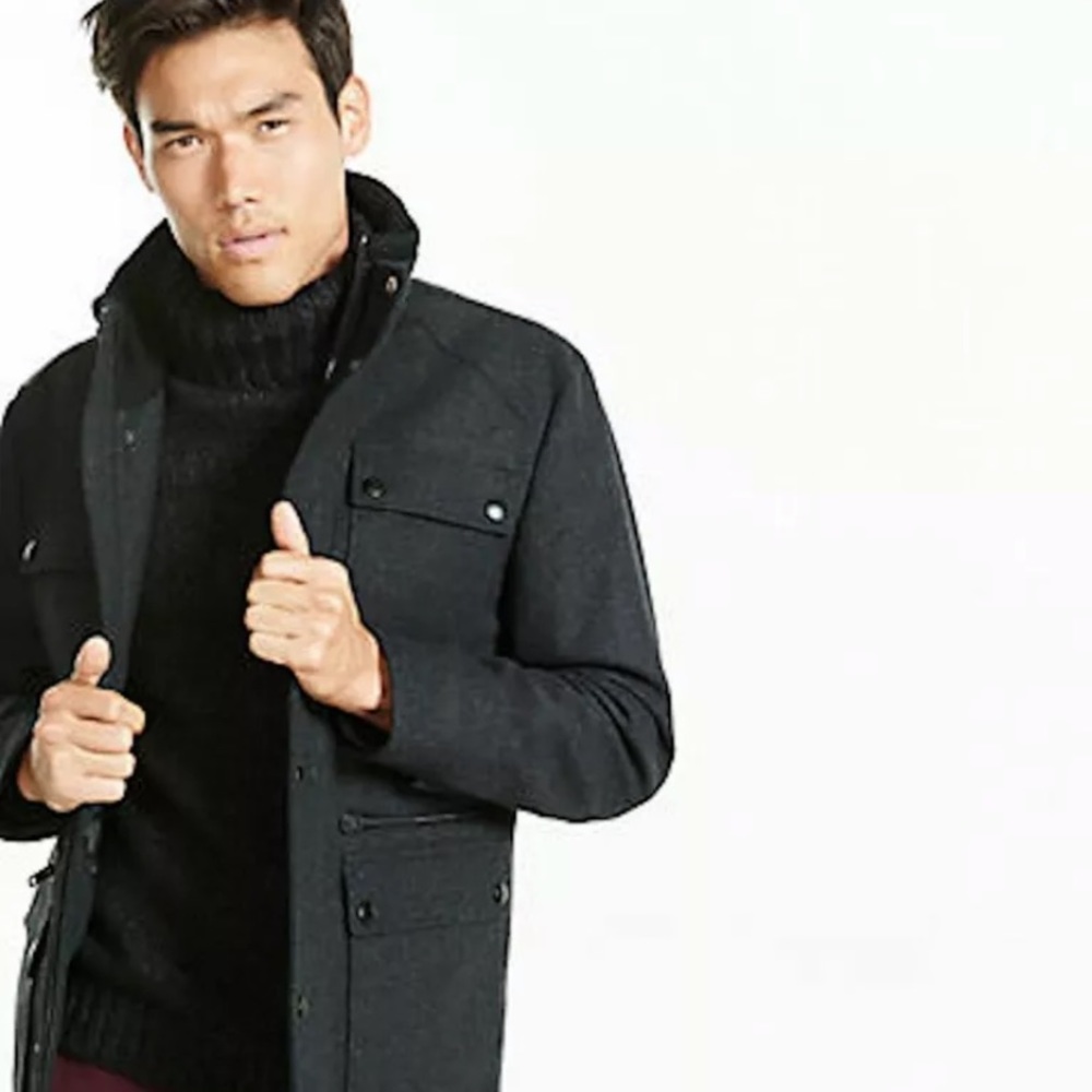 New EXPRESS MEN'S $298 Gray Military Coat Jacket S